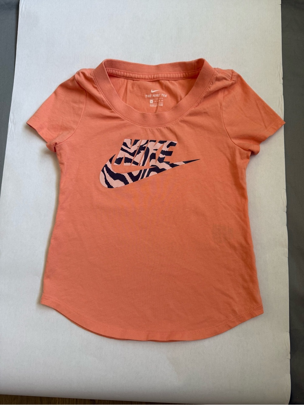Nike Girls' Coral-Orange Tee with Zebra Swoosh - mirror reflection on back